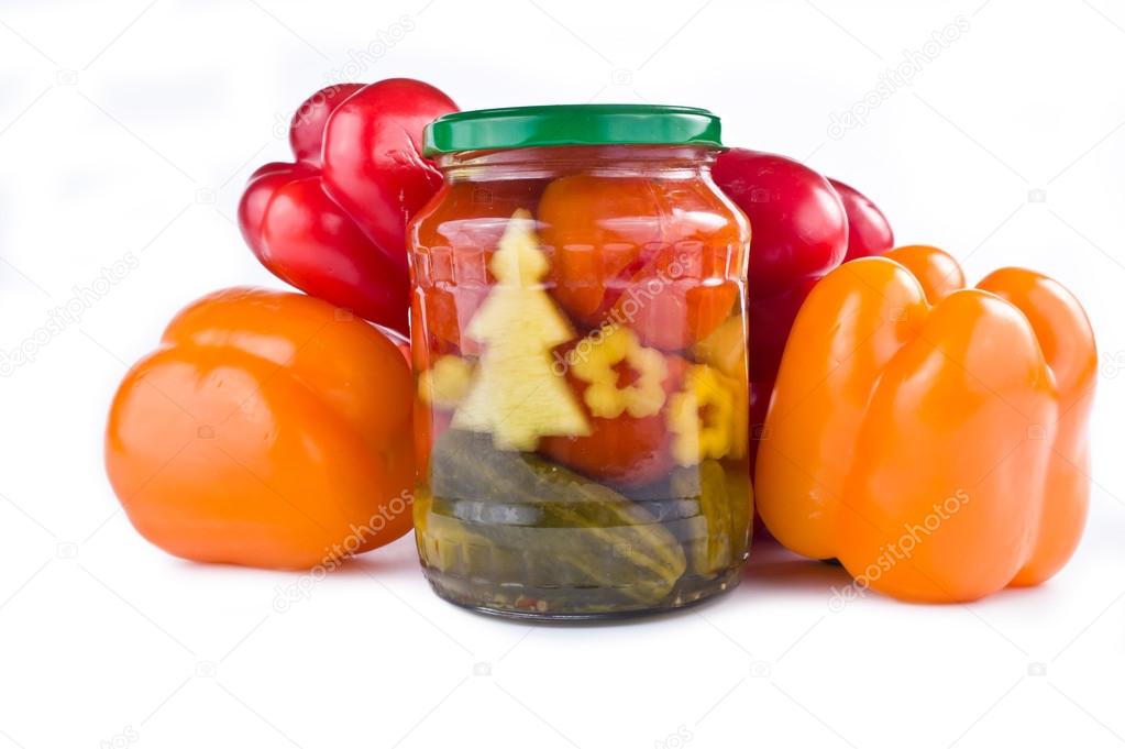 Bulgarian pepper, pickled cucumbers and tomatoes