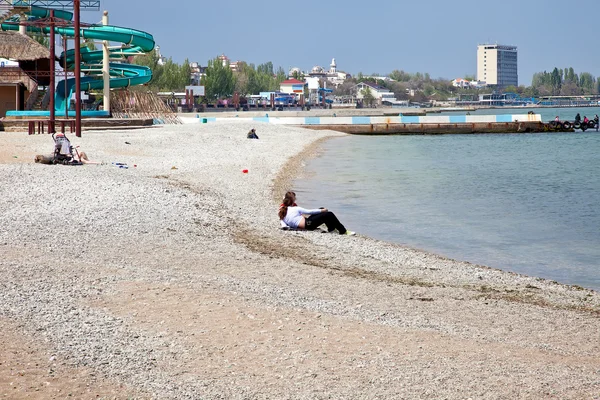 Black sea and city Sudak — Stock Photo, Image