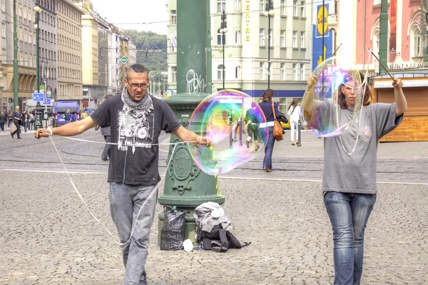 Prague, game with soap bubbles — Stock Photo, Image