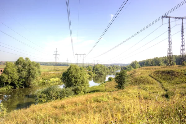 River Pakhra and power line — Stock Photo, Image