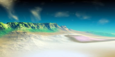 Fantezi uzaylı gezegeni. Dağ. 3B illüstrasyon