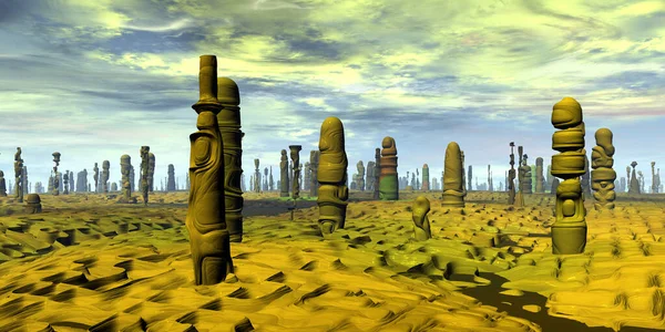 Fantasía Planeta Alienígena Restos Rocas Resultado Del Desgaste Butte Ilustración — Foto de Stock