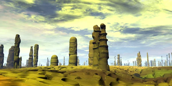 Fantasy Buitenaardse Planeet Resten Van Stenen Het Verweringsresultaat Kont Illustratie — Stockfoto