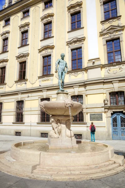 Wroclaw. Fountain, with a naked student — Stock Photo, Image