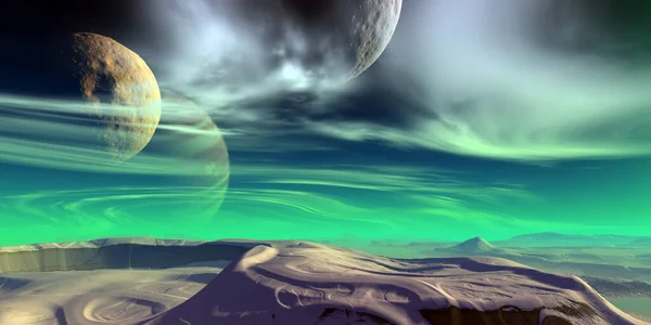 Фантазія Інопланетної Планети Гора Ілюстрація Ліцензійні Стокові Фото