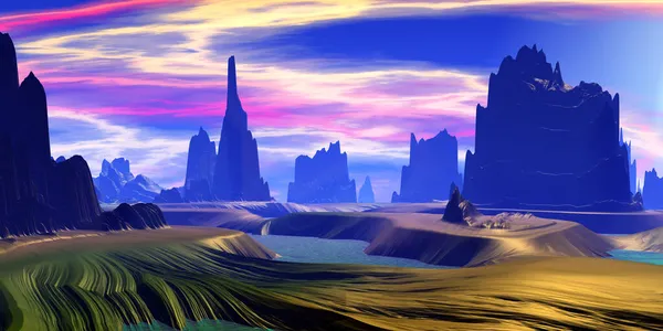 Planète Extraterrestre Fantastique Montagne Lac Illustration — Photo