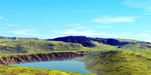 Planète Extraterrestre Fantastique Montagne Lac Illustration — Photo