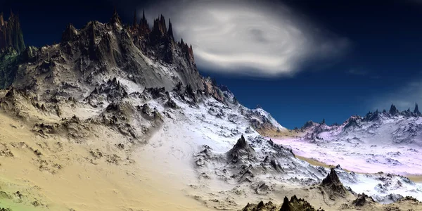 Obca Planeta Fantazji Góra Ilustracja — Zdjęcie stockowe