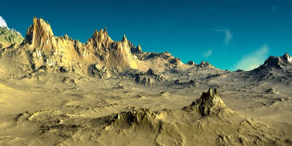 幻想的外星星球山 3D插图 图库图片