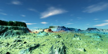 Fantezi uzaylı gezegeni. Dağ. 3B illüstrasyon