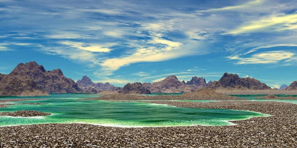 Fantasy Alien Planet Mountain Lake Illustration — Stock Photo, Image