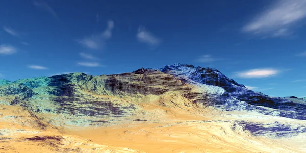 幻想的外星星球山 3D插图 — 图库照片