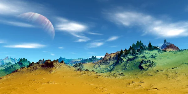 Fantasía Planeta Alienígena Montaña Ilustración Fotos de stock libres de derechos