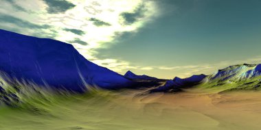 Fantezi uzaylı gezegeni. Dağ. 3B illüstrasyon