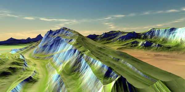 Fantezi uzaylı gezegeni. Dağ. 3B illüstrasyon