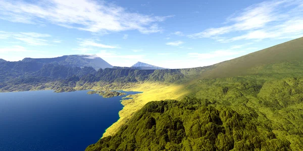 Fantasía Planeta Alienígena Montaña Lago Ilustración —  Fotos de Stock