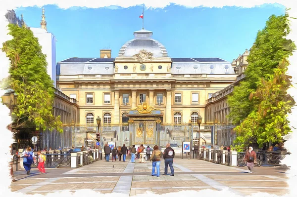 Conciergerie 正义之宫是以前的皇家宫殿和监狱 帆布上的油画 图片与照片 模仿绘画 说明1 — 图库照片