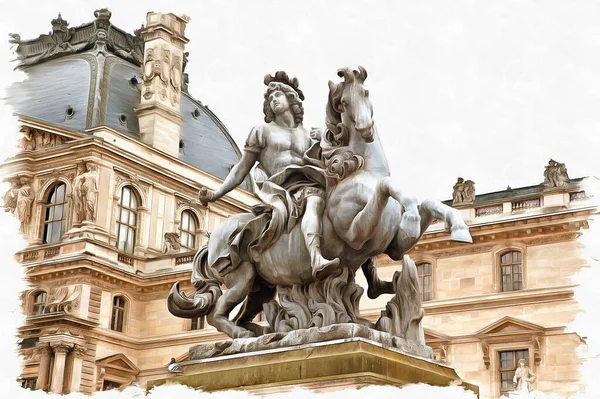 Oude Sculptuur Van Koning Lodewijk Xiv Van Frankrijk Olieverf Doek — Stockfoto