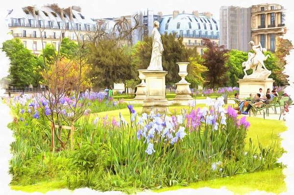 Tuilerijní Zahrady Část Paláce Parku Komplexu Historickém Centru Paříže Olejomalba — Stock fotografie