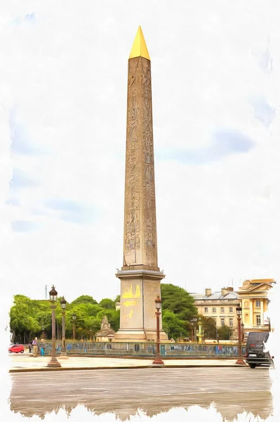 Place Concorde Historické Části Města Luxor Obelisk Olejomalba Plátně Obrázek — Stock fotografie