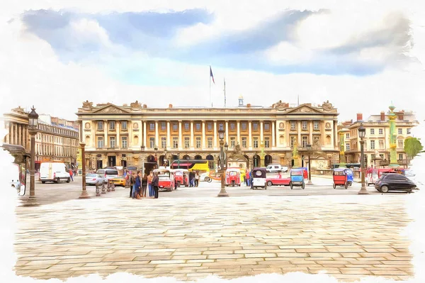 Toeristen Burgers Place Concorde Het Historische Deel Van Stad Olieverf — Stockfoto