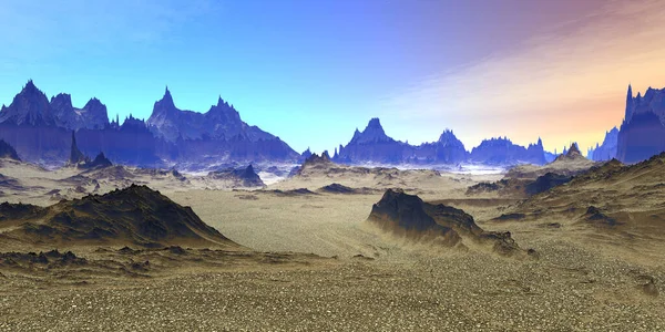 Fantasy Buitenaardse Planeet Berg Illustratie — Stockfoto