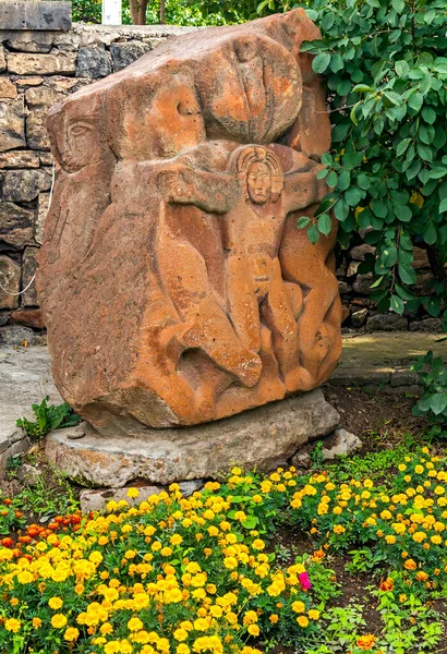 Khachkar Antigo Pedra Memorial Esculpida Território Mosteiro Armênia — Fotografia de Stock