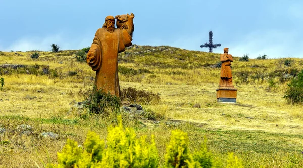 Mount Aragats Armenia Σεπτεμβριου 2017 Αγάλματα Δημιουργός Αρμένικο Αλφάβητο Mesrop — Φωτογραφία Αρχείου