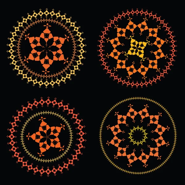 Farbmandala auf schwarzem Hintergrund (Vektor) — Stockvektor