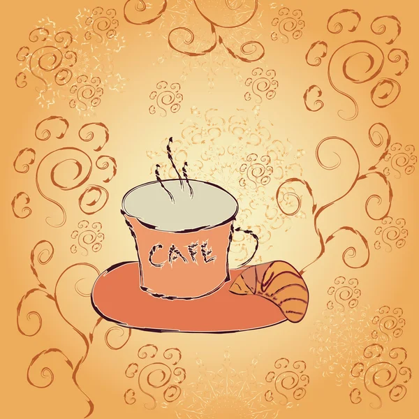 Une tasse de café sur fond de mandalas et de motifs — Image vectorielle