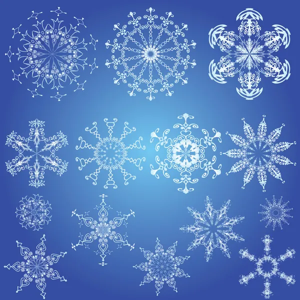 Fiocchi di neve, elementi di design di Natale su sfondo blu — Vettoriale Stock