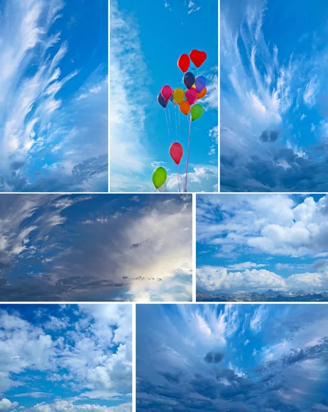 Bulutlar, balonlar ve dağlar. arka kümesi. — Stok fotoğraf