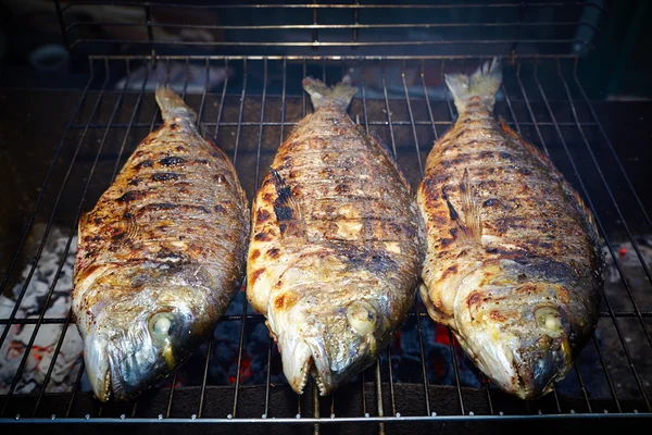 Gegrilde zeebrasem, voedsel achtergrond — Stockfoto