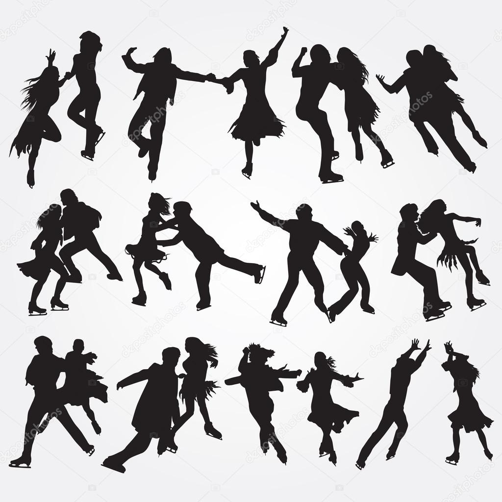 Silhouettes of skaters on a white background. Set of icons. EPS 