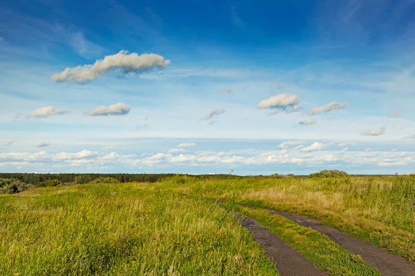 Road in the field. Summer landscape with clouds. — Stock Photo, Image