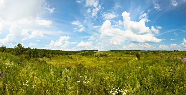 Hilly rural panoramic landscape. Summer, Ukraine. — Stock Photo, Image