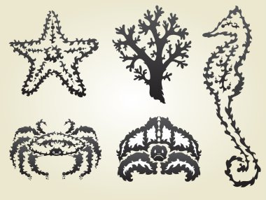 Dekoratif deniz hayvanları seti