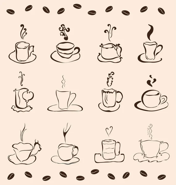 Sarja 12 kupillista kahvia — vektorikuva