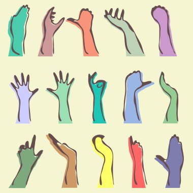 15 insan eli siluetleri kümesi