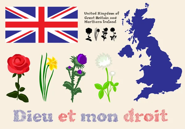 花卉符号的联合国大不列颠及北爱尔兰联合王国和北部我 — 图库矢量图片