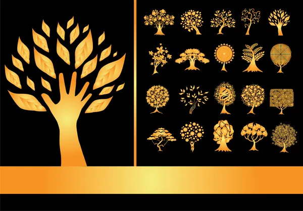 20 altın ağaç siluetleri kümesi