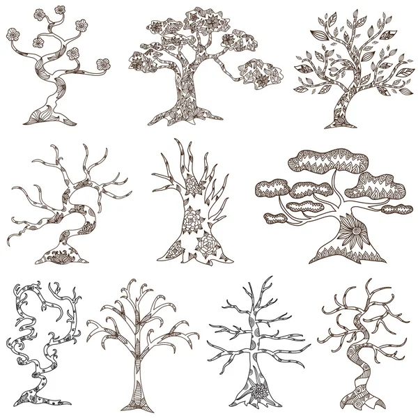 Set of 10 decorative trees — Stock Vector