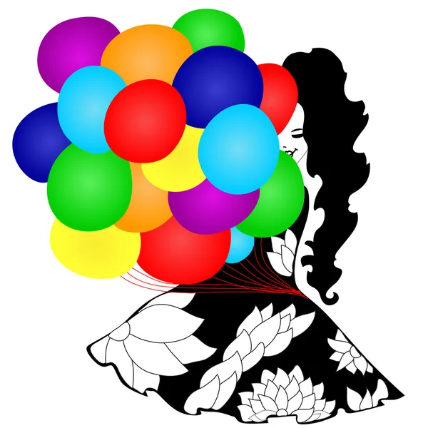 Fille avec des ballons multicolores — Image vectorielle