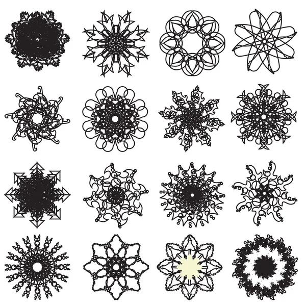 Ensemble de 16 flocons de neige — Image vectorielle