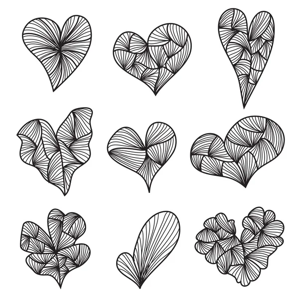 Set mit 9 dekorativen Herzen — Stockvektor