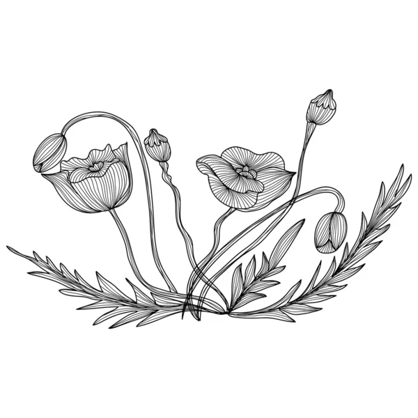 装饰罂粟花朵 — 图库矢量图片