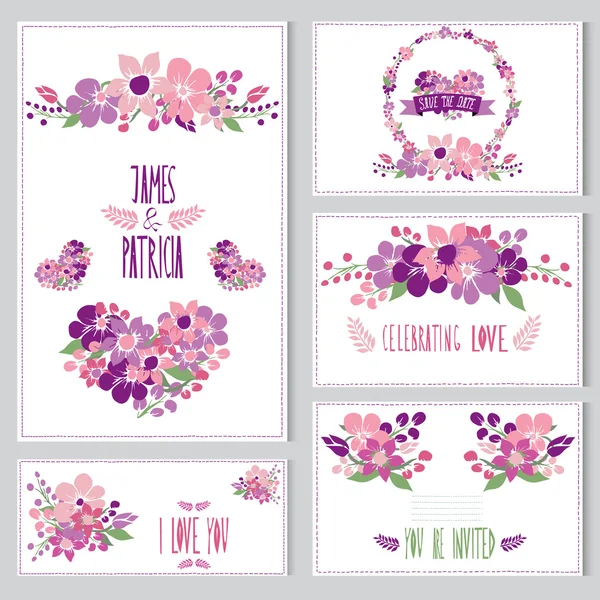 Conjunto de tarjetas florales — Vector de stock