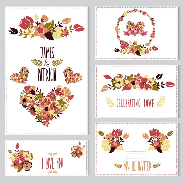 Set di carte floreali — Vettoriale Stock