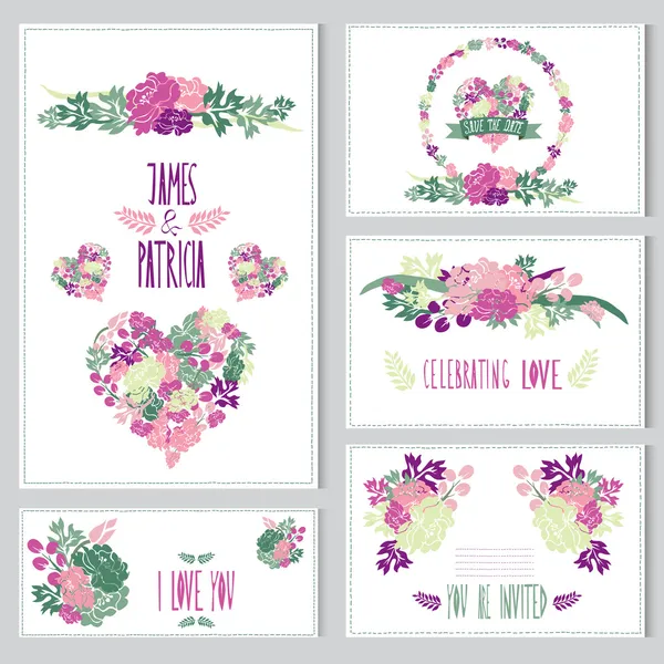 Set di carte floreali — Vettoriale Stock