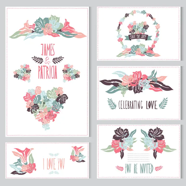 Floral kaarten set — Stockvector